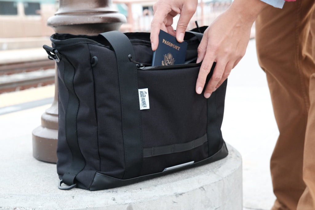 Everything Tote Bag in Black Cordura with passport pocket