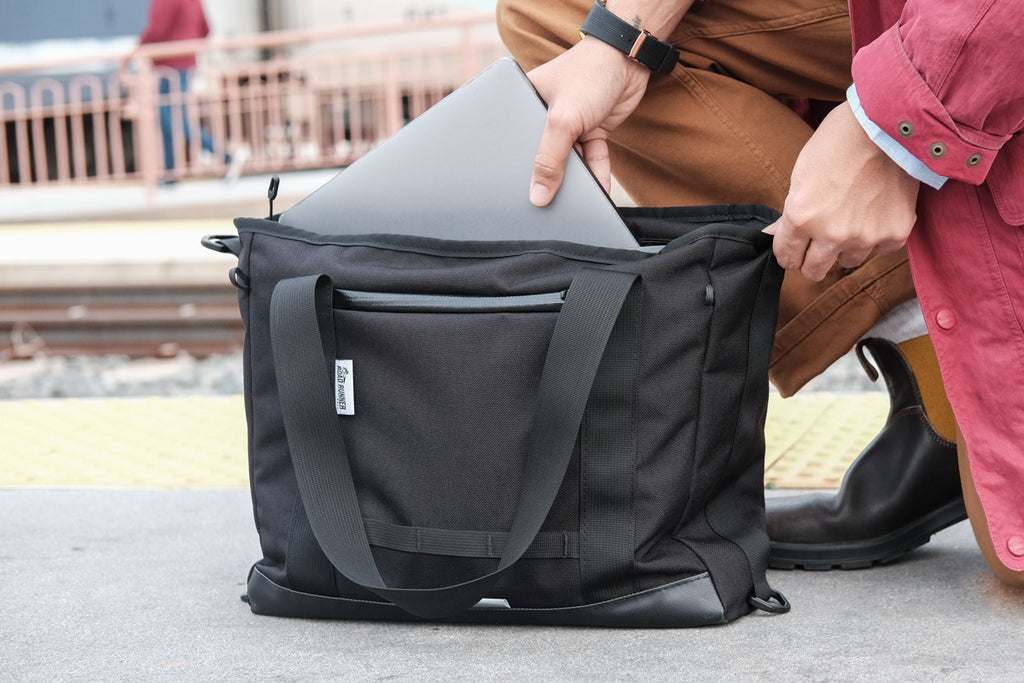 Everything Tote Bag in Black Cordura with laptop sleeve