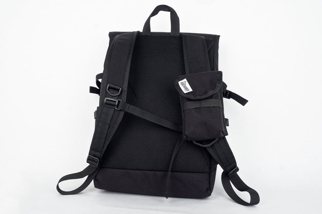 Cell Pouch mounted to backpack shoulder straps.