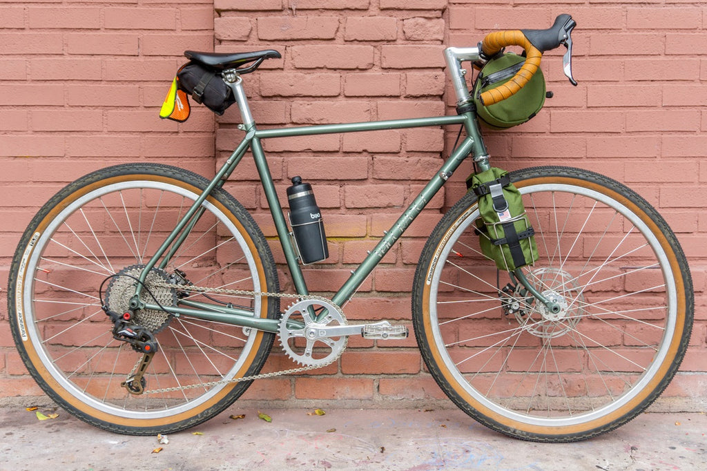 Micro Buoy in Olive Cordura mounted to a Velo Orange Gravel Bike.
